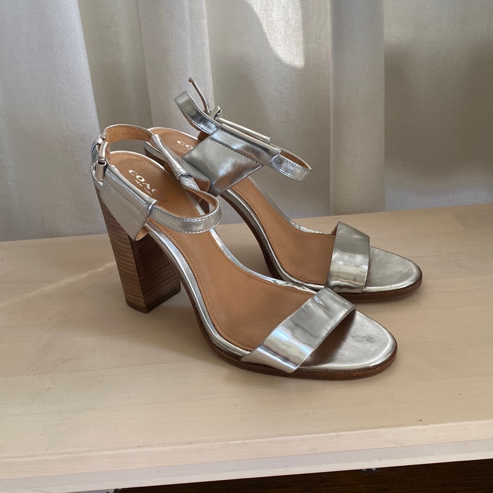 Coach Stacked Silver Heels Size 9.5